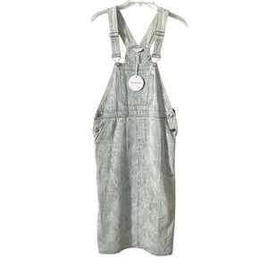 Storia Anthropologie Distressed Denim Overall Dress Light Wash Floral Print Sz S